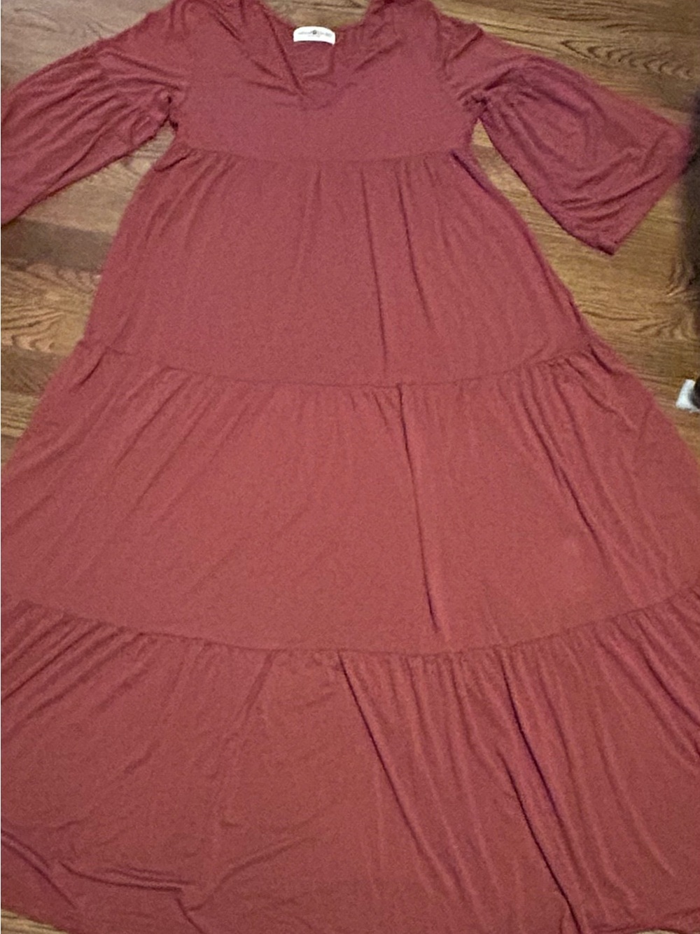 NATURAL LIFE Rust Tiered V-Neck Maxi Dress with bell sleeves